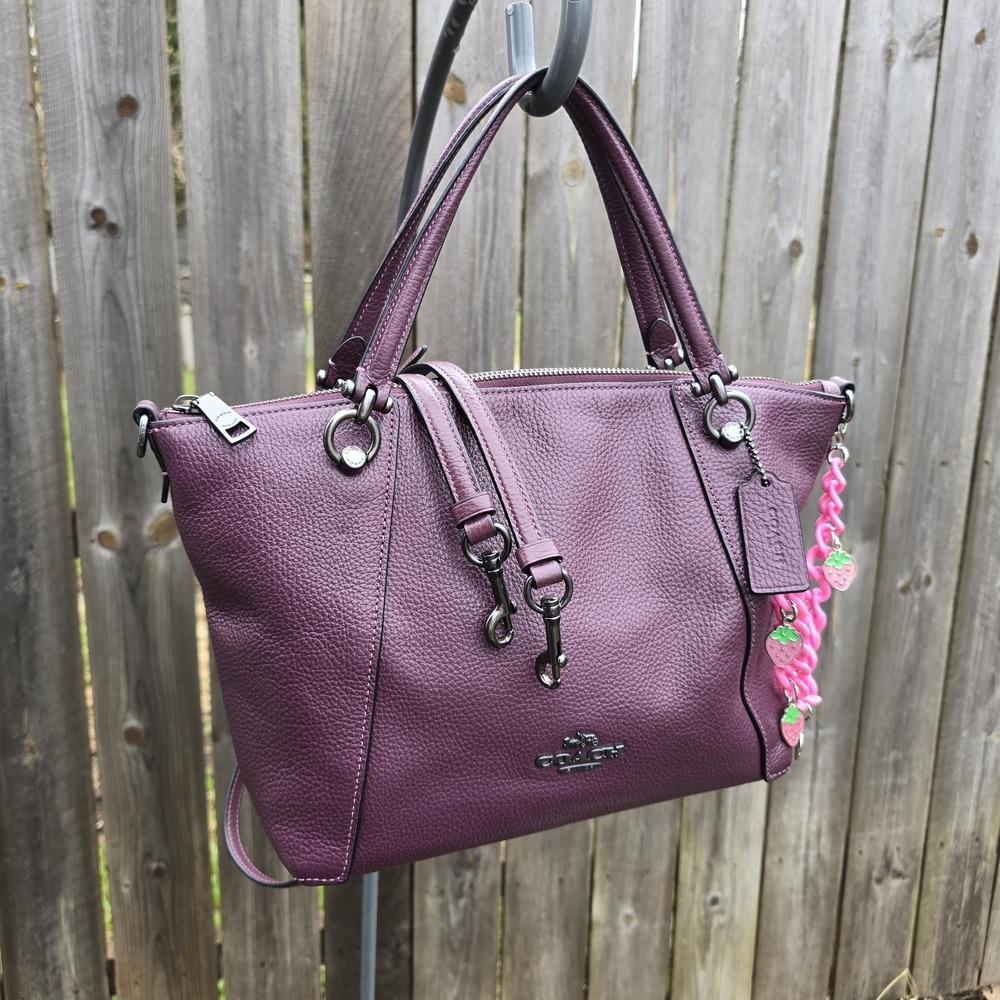 Classic Coach Kacey Satchel in Refined Pebbled Leather Gunmetal Hardware Purple - Picture 3 of 9